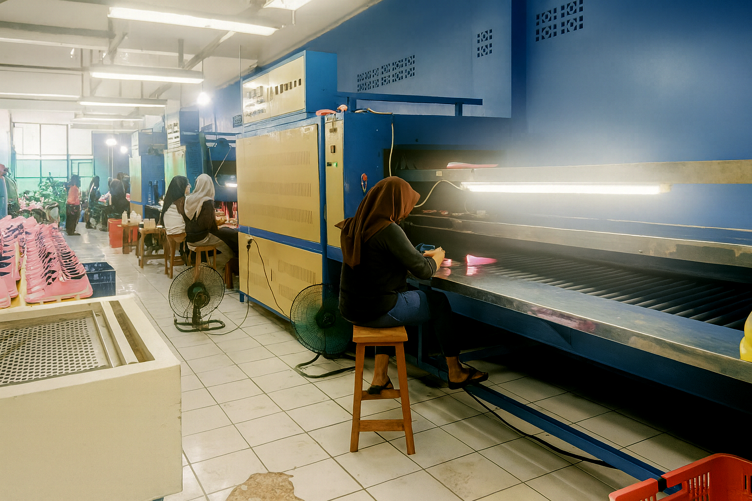 maklon sepatu menjalankan proses produksi sepatu custom di pabrik